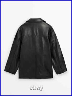 MASSIMO DUTTI Leather Coat for Women Black Sheepskin Leather Long Jacket Women MASSIMO DUTTI Leather Coat for Women Black Sheepskin Leather Long Jacket Women