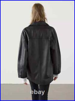 MASSIMO DUTTI Leather Coat for Women Black Sheepskin Leather Long Jacket Women MASSIMO DUTTI Leather Coat for Women Black Sheepskin Leather Long Jacket Women