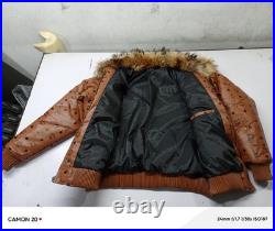 MCM Cognac Monogram Leather Puffer Jacket with Fur Collar + Matching Hat