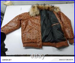 MCM Cognac Monogram Leather Puffer Jacket with Fur Collar + Matching Hat