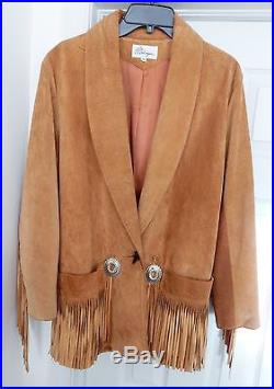 Melanzona Jacket Coat Suede Western Cowboy Fringe Conchos Tan M Rare Vintage