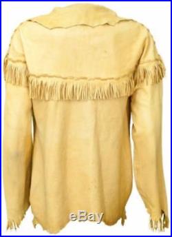 MEN Western style Handmade Cowboy Leather Buckskin suede Buffalo Bill Indian
