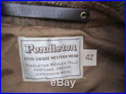 MENS 42 VTG Pendleton High Grade Western Wear Jacket Coat Shadow Plaid WOOL
