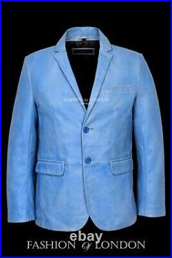 MILANO Men's Italian Blazer Blue Crust Slim Fit Napa Leather Jacket Coat