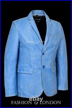 MILANO Men's Italian Blazer Blue Crust Slim Fit Napa Leather Jacket Coat