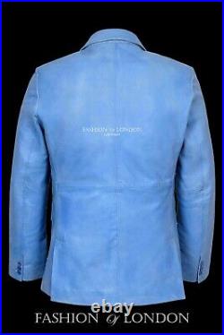 MILANO Men's Italian Blazer Blue Crust Slim Fit Napa Leather Jacket Coat