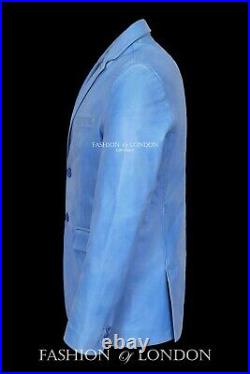 MILANO Men's Italian Blazer Blue Crust Slim Fit Napa Leather Jacket Coat