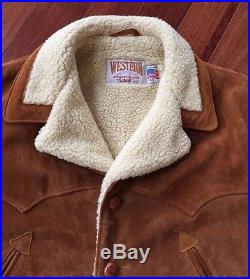 MINTY Vintage Schott NYC Suede Western Coat Jacket Sherpa XL 48 Made in USA