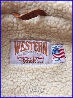 MINTY Vintage Schott NYC Suede Western Coat Jacket Sherpa XL 48 Made in USA