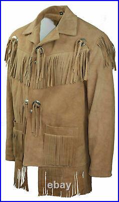 Man's Handmade Western Style Cowboy Suede Jacket Vintage Leather Fringed Coat