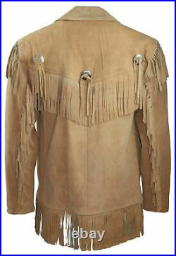 Man's Handmade Western Style Cowboy Suede Jacket Vintage Leather Fringed Coat
