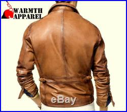 Masculine Vintage SlimFit Genuine Leather Jacket Mens Brown Waxy Western Style