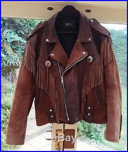Mdk Tan Brown Vintage Native American Leather Fringe Western Suede Jacket Coat