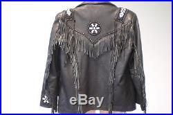 Mealey's Pitic Mens or Woman Black Leather Beaded Fringe Western Jacket SZ 38