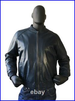 Men 100% Pure Lambskin Leather Navy Blue Bomber Jacket Baseball Varsity Coat Men 100% Pure Lambskin Leather Navy Blue Bomber Jacket Baseball Varsity Coat