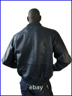 Men 100% Pure Lambskin Leather Navy Blue Bomber Jacket Baseball Varsity Coat Men 100% Pure Lambskin Leather Navy Blue Bomber Jacket Baseball Varsity Coat