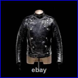 Men 90s Cowhide Distressed Black Biker Leather Jacket Leather Motorcycle Coat