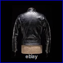 Men 90s Cowhide Distressed Black Biker Leather Jacket Leather Motorcycle Coat