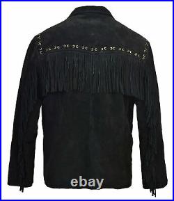 Men American Traditional Western cowboy Suede Leather Jacket coat With Fringes