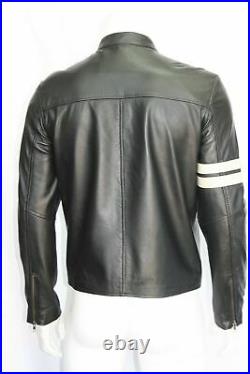 Men Authentic Sheepskin Real Leather Jacket Motorcycle Slim fit Biker Black Coat