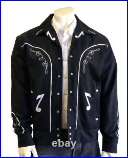Men Bespoke Black Cotton Floral Embroidered Western Men's Lightweight Jackets