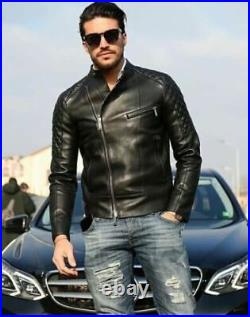 Men Black Nappa Pure Leather Biker Jacket Lambskin All Size's S M L XL 2XL 3XL