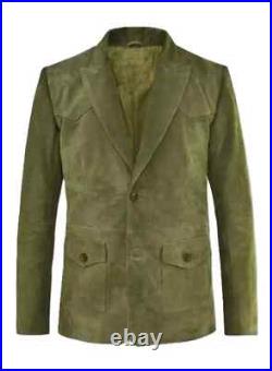 Men Blazer Suede Olive Green Stylish Handmade Genuine Leather Lambskin Formal Men Blazer Suede Olive Green Stylish Handmade Genuine Leather Lambskin Formal