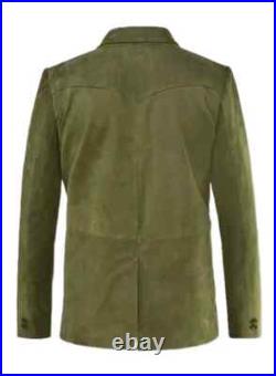 Men Blazer Suede Olive Green Stylish Handmade Genuine Leather Lambskin Formal Men Blazer Suede Olive Green Stylish Handmade Genuine Leather Lambskin Formal