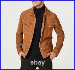 Men Brown Suede Trucker Shirt Brown Suede Leather Western Jacket NFS-919