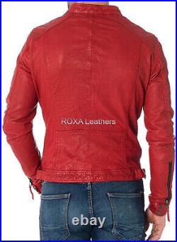 Men Cool Looking Genuine Sheepskin 100% Leather Jacket Red Fashionable Coat