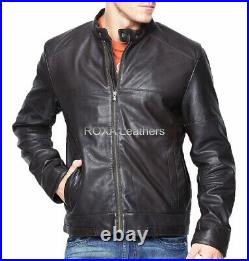 Men Genuine Cowhide 100% Leather Jacket Motorcycle Biker Cow Black Outwear Coat
