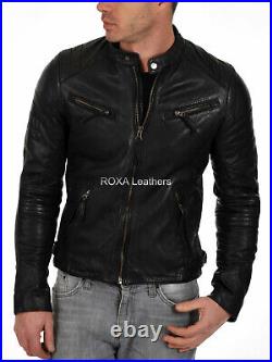 Men Genuine Cowhide Pure Leather Jacket Motorcycle Cow Stylish Modern Black Coat