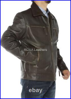 Men Genuine Cowhide Real Leather Jacket Biker Formal Cow Office wear Brown Coat