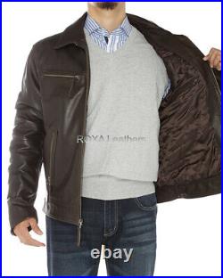 Men Genuine Cowhide Real Leather Jacket Biker Formal Cow Office wear Brown Coat