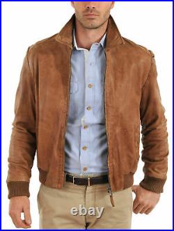 Men Genuine Lambskin Leather Retro Western Bomber Vintage Moto Brown Coat Jacket