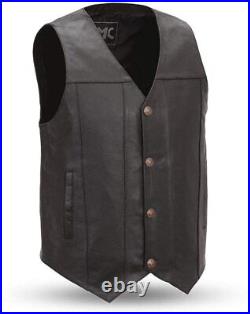 Men Genuine Lambskin Leather Waistcoat Western Vest Coat Jacket Black