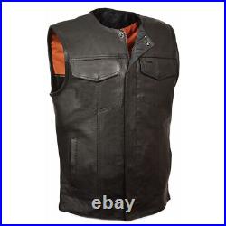 Men Genuine Lambskin Leather Waistcoat Western Vest Coat Jacket Black
