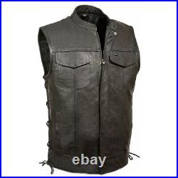 Men Genuine Lambskin Leather Waistcoat Western Vest Coat boy Black Jacket
