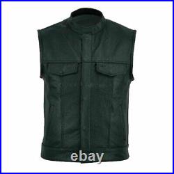 Men Genuine Lambskin Leather Waistcoat Western Vest Coat boy Jacket Green