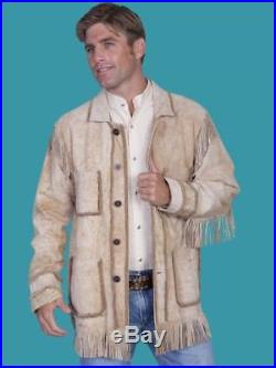 Men Handmade Western Fringes Parchment Trail Leather Shirt Jacket Coat Vest
