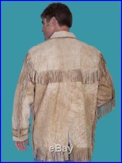 Men Handmade Western Fringes Parchment Trail Leather Shirt Jacket Coat Vest
