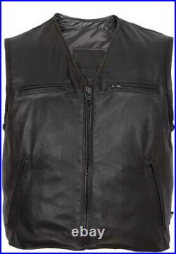 Men Lambskin 100% Leather Waistcoat Western Vest Coat Classic Black Jacket- kk33
