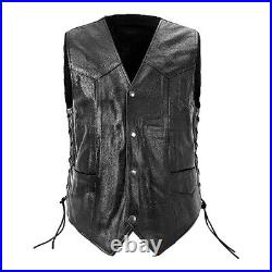 Men Lambskin 100% Leather Waistcoat Western Vest Coat Classic Jacket Black