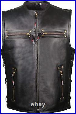 Men Lambskin 100% Leather Waistcoat Western Vest Coat Classic Jacket Black