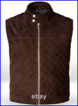 Men Lambskin Leather Quilted Waistcoat Western Coat Classic Brown zip closure Men Lambskin Leather Quilted Waistcoat Western Coat Classic Brown zip closure
