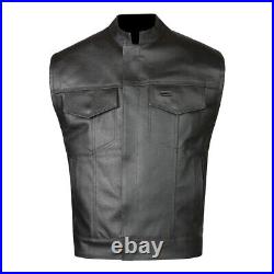 Men Lambskin Leather Waistcoat Western Vest Coat Classic Black Jacket