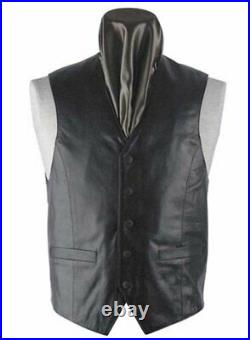 Men Lambskin Leather Waistcoat Western Vest Coat Classic Black Jacket- MV02