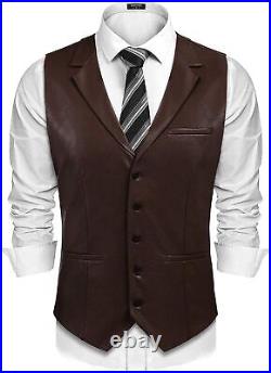 Men Lambskin Leather Waistcoat Western Vest Coat Classic Brown Button Men Lambskin Leather Waistcoat Western Vest Coat Classic Brown Button