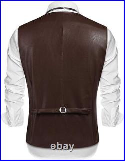 Men Lambskin Leather Waistcoat Western Vest Coat Classic Brown Button Men Lambskin Leather Waistcoat Western Vest Coat Classic Brown Button