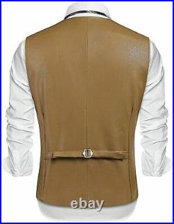 Men Lambskin Leather Waistcoat Western Vest Coat Classic Brown Jacket -kk13